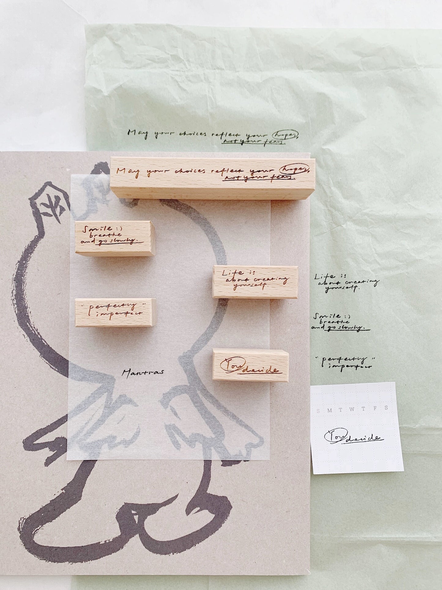Two Raccoons X Partialafra - Mantras | Wood Box | Rubber Stamp Set