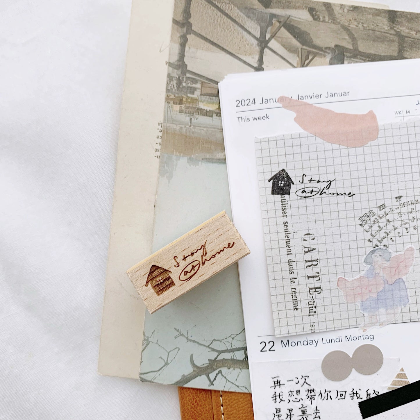 Two Raccoons X Partialafra - Mantras | Wood Box | Rubber Stamp Set