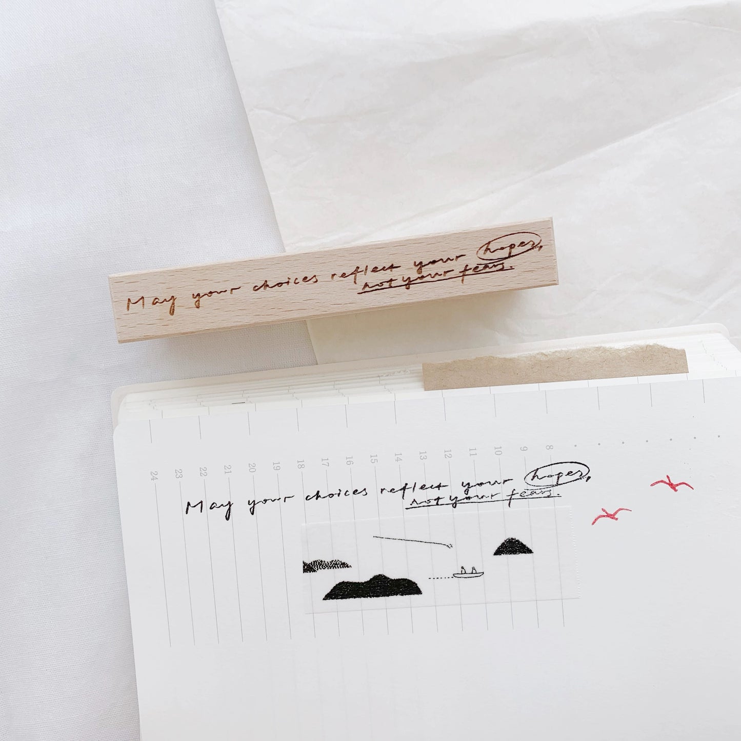 Two Raccoons X Partialafra - Mantras | Wood Box | Rubber Stamp Set