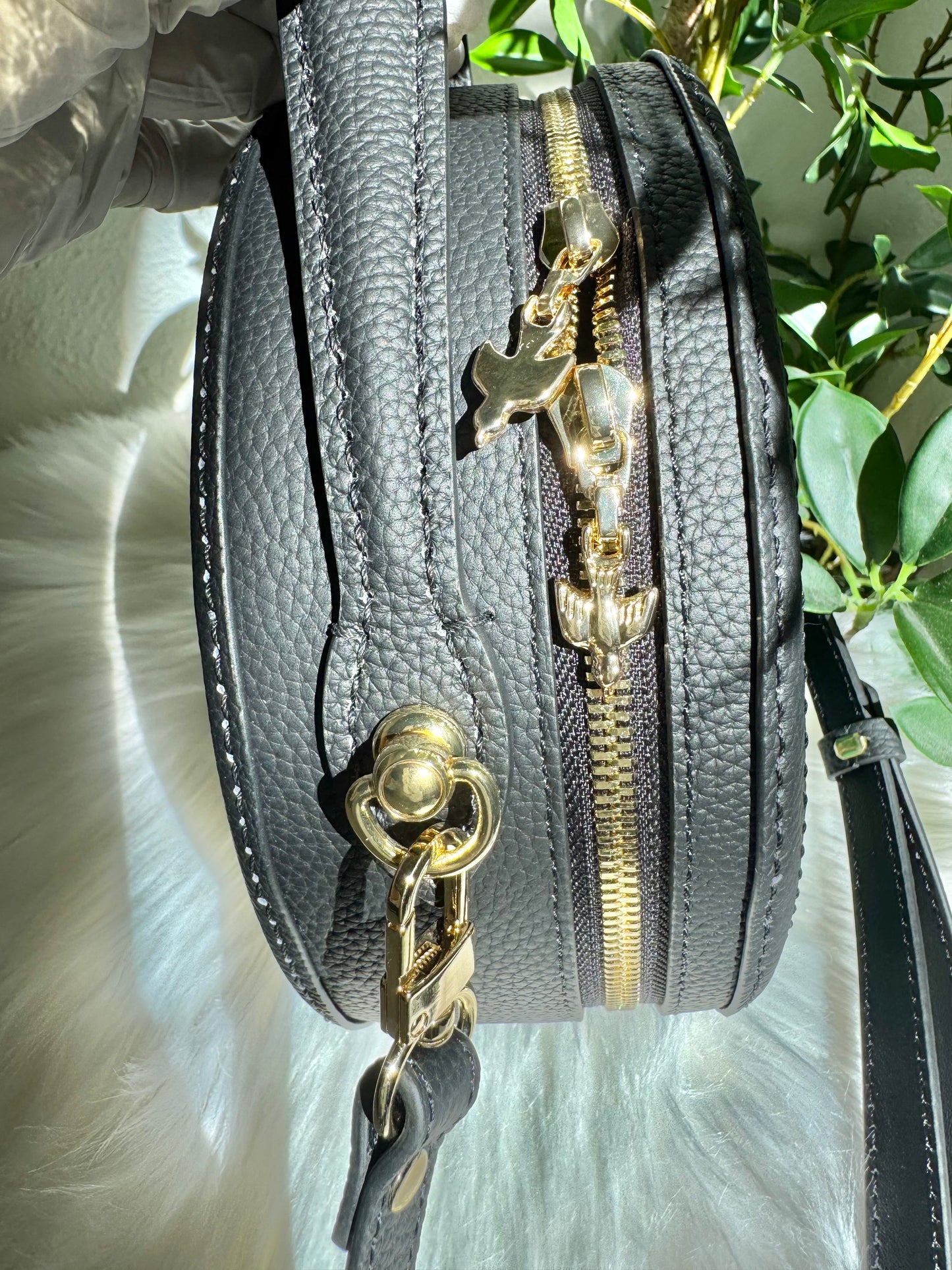 ESH Exclusive Collection - Green tambourine/ sing leaf | Double-sided Pattern | mina perhonen Fabric | Real Leather | Handle | Crossbody | Handmade Products