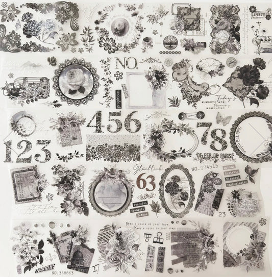 Journal Pages - Dark Romance - Number | Sliver Foil | 7.5cm PET Tape | Release Paper