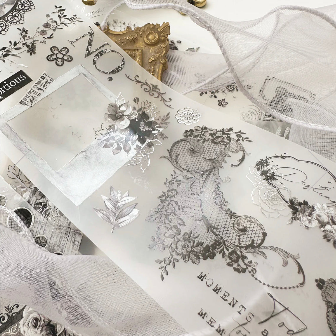 Journal Pages - Dark Romance - Number | Sliver Foil | 7.5cm PET Tape | Release Paper