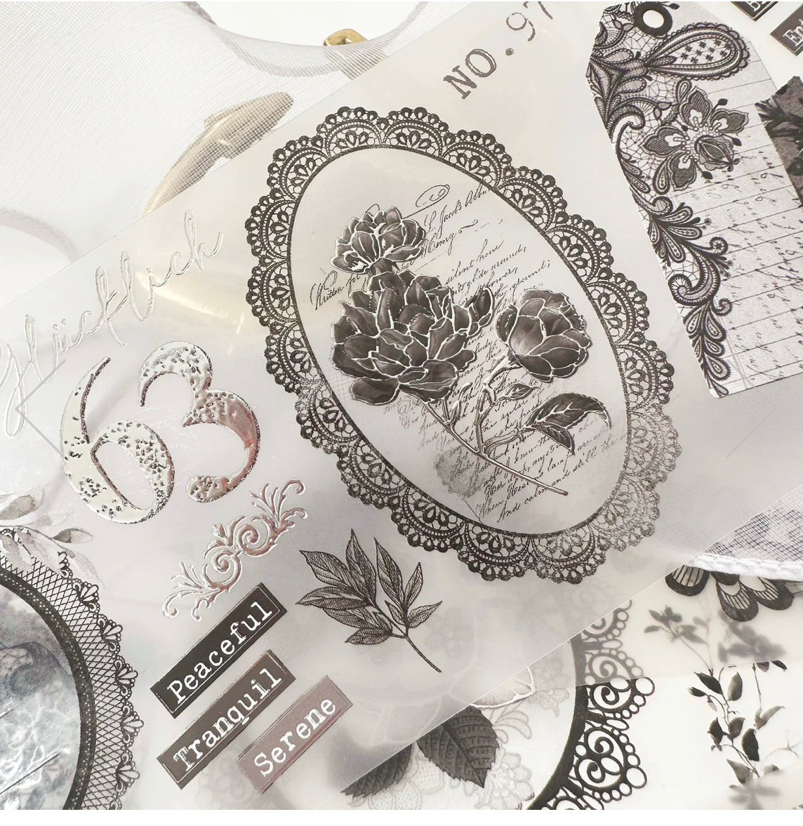 NEW! Journal Pages - Dark Romance - Number | Sliver Foil | 7.5cm PET Tape | Release Paper