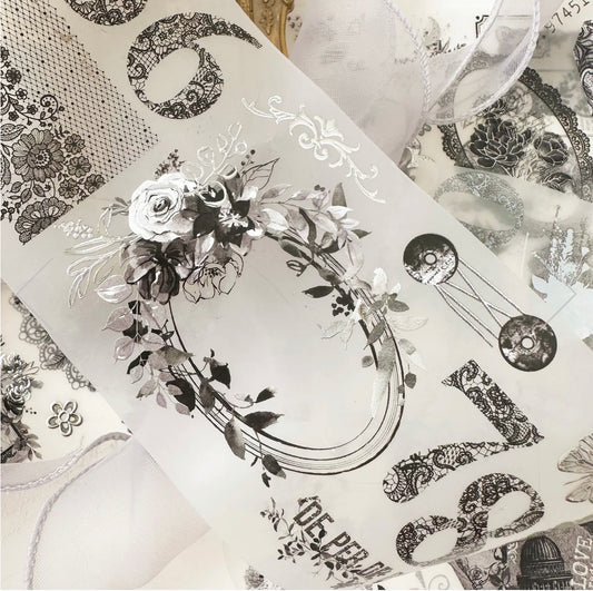 Journal Pages - Dark Romance - Number | Sliver Foil | 7.5cm PET Tape | Release Paper