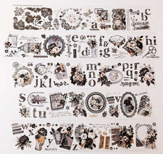 Journal Pages - Dark Romance - Alphabet | 7.5cm PET Tape | Release Paper