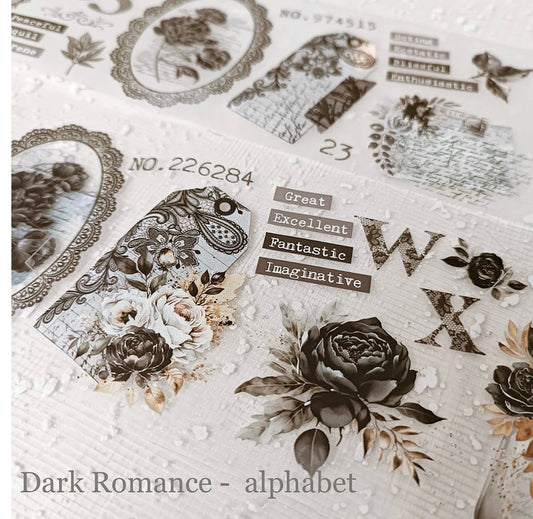 Journal Pages - Dark Romance - Alphabet | 7.5cm PET Tape | Release Paper
