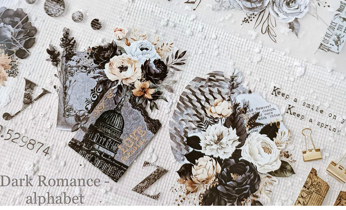 Journal Pages - Dark Romance - Alphabet | 7.5cm PET Tape | Release Paper
