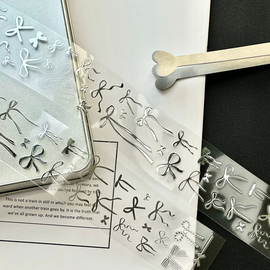 Life Tape - Silver Bowknot | Kiss-cut | Silver Foil | 4.5cm PET Tape | Release Paper | 5M