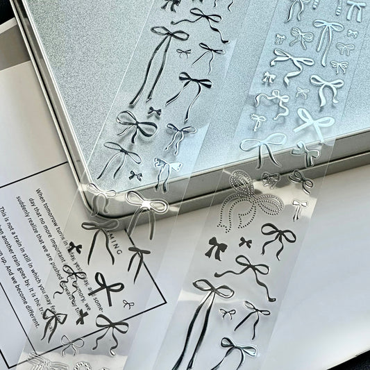 Life Tape - Silver Bowknot | Kiss-cut | Silver Foil | 4.5cm PET Tape | Release Paper | 5M