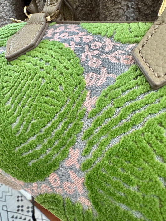 ESH Exclusive Collection - Green wool ball | Double-sided Pattern | mina perhonen Fabric | Real Leather | Handle | Crossbody | Handmade Products