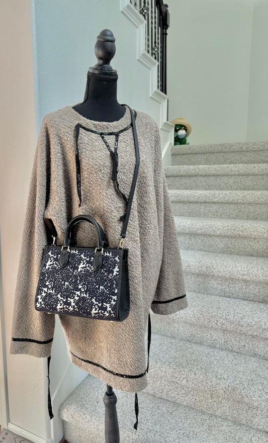 ESH Exclusive Collection - Moon Bear | Silk | Double-sided Pattern | mina perhonen Fabric | Real Leather | Handle | Crossbody | Handmade Products