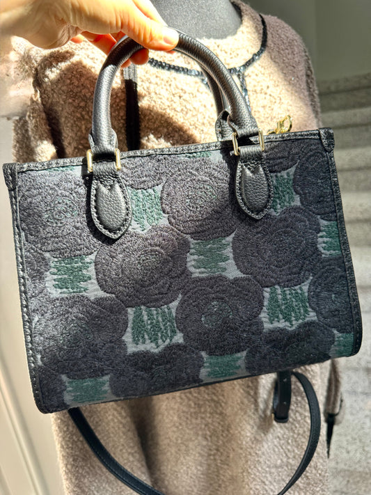 ESH Exclusive Collection - Moon Bear | Silk | Double-sided Pattern | mina perhonen Fabric | Real Leather | Handle | Crossbody | Handmade Products