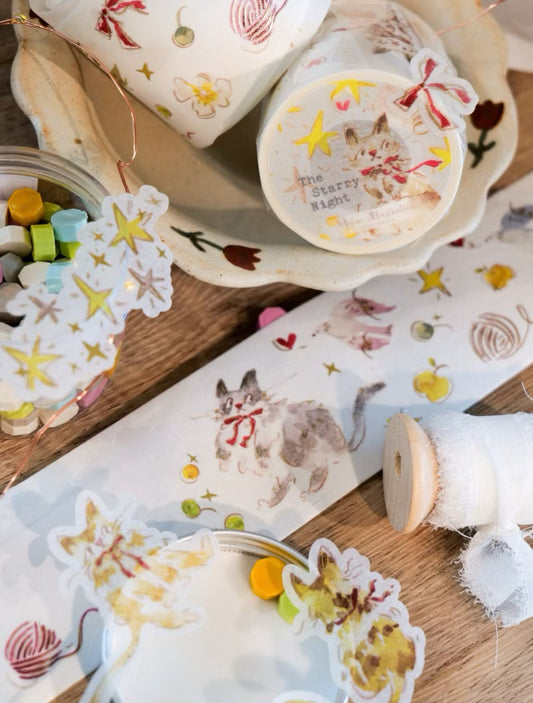 NEW Meow Illustration - The Starry Night | Rose Gold | Kiss-cut Tape | Release Paper