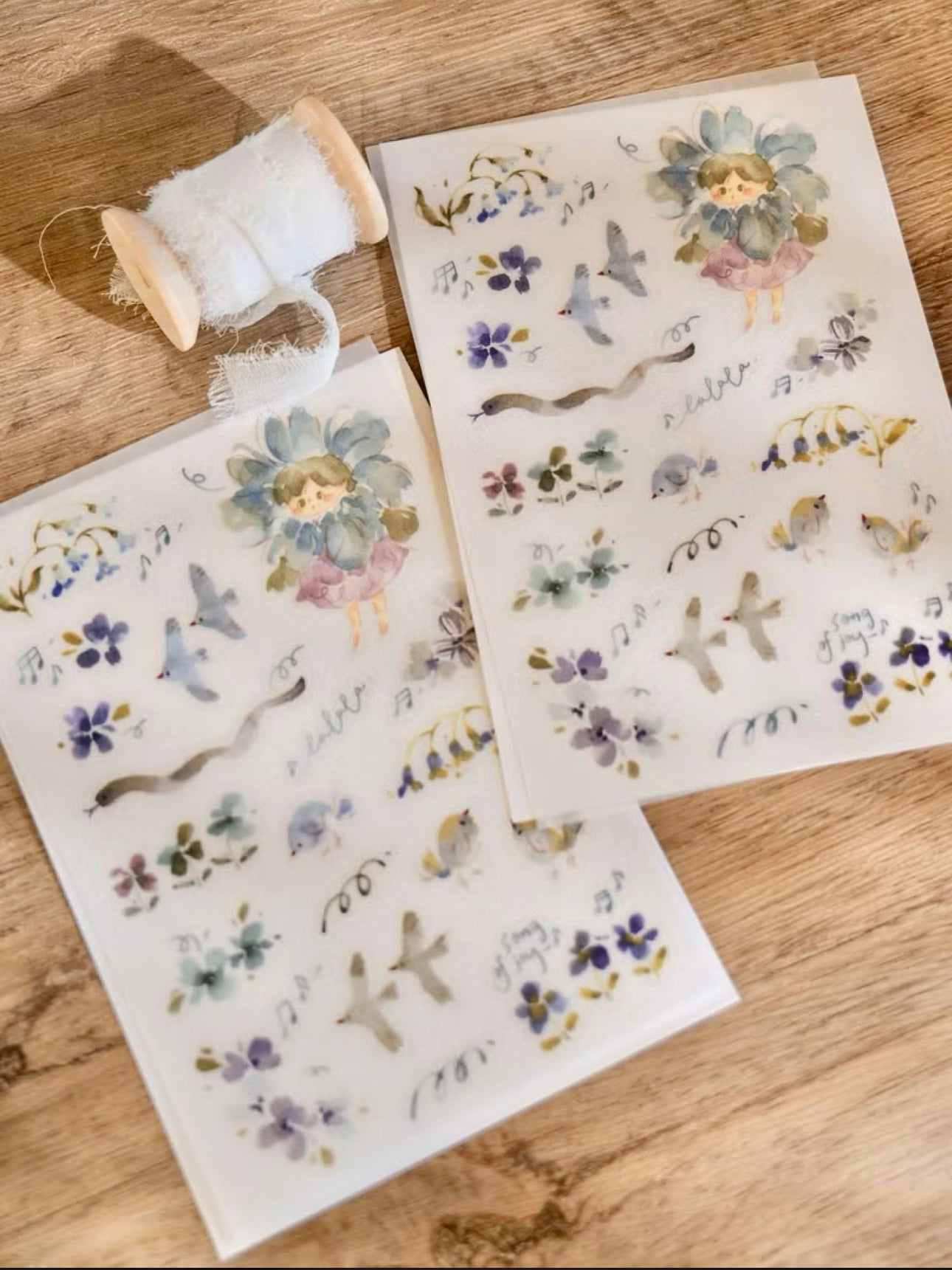 NEW! Meow Illustration - Flower Girl - Bamboo | 2 Sheets | Rub On Sticker
