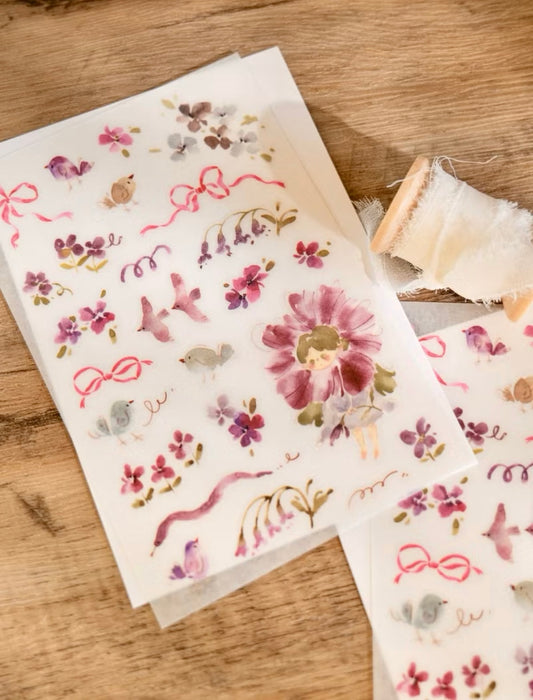 NEW! Meow Illustration - Flower Girl - Wisteria  | 2 Sheets | Rub On Sticker