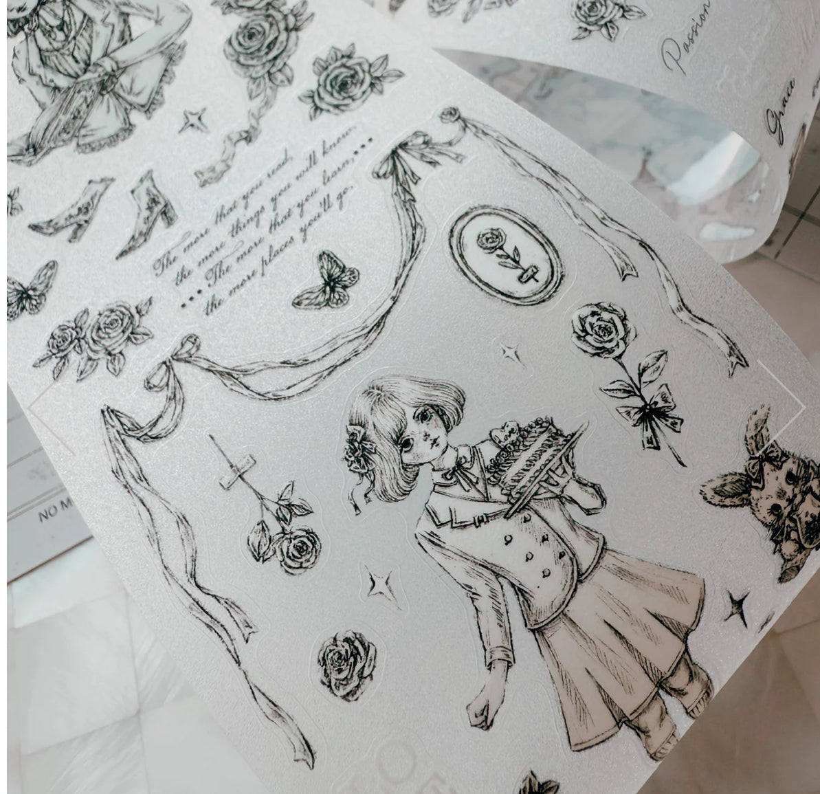 NEW! Journal Pages- Rose Maiden's Glance | Sketch Glitter | Kiss-cut | 7.5cm Tape | Release Paper | 6M