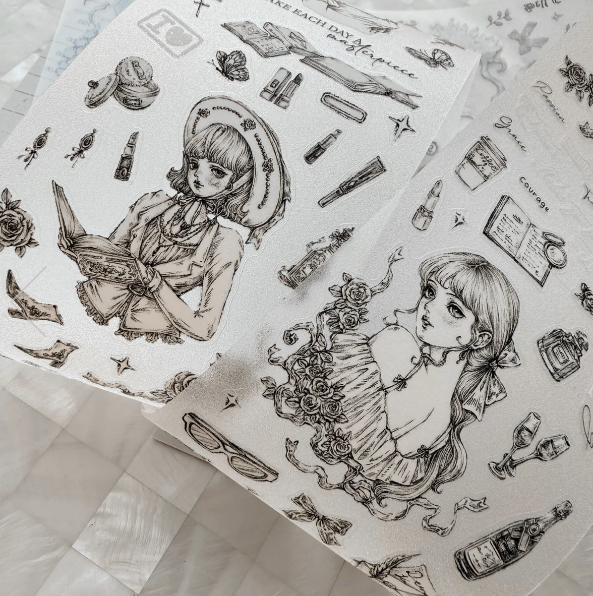 NEW! Journal Pages- Rose Maiden's Glance | Sketch Glitter | Kiss-cut | 7.5cm Tape | Release Paper | 6M