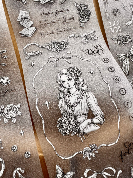 NEW! Journal Pages- Rose Maiden's Glance | Sketch Glitter | Kiss-cut | 7.5cm Tape | Release Paper | 6M