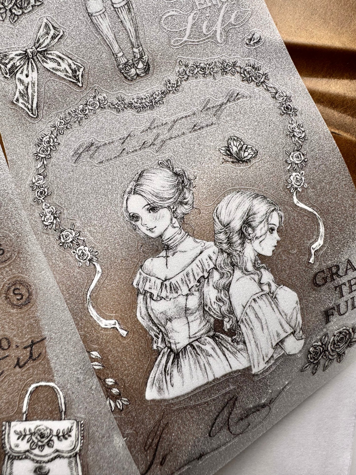 NEW! Journal Pages- Rose Maiden's Glance | Sketch Glitter | Kiss-cut | 7.5cm Tape | Release Paper | 6M