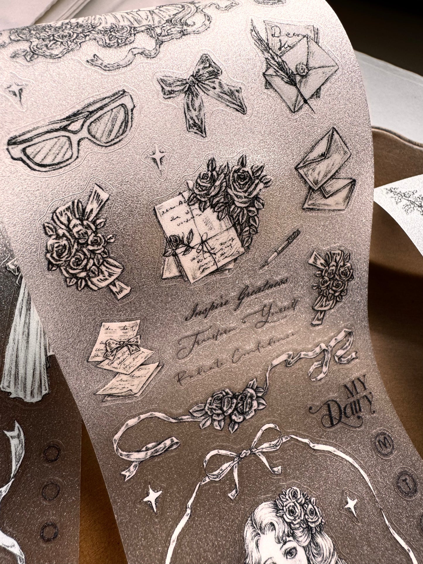 NEW! Journal Pages- Rose Maiden's Glance | Sketch Glitter | Kiss-cut | 7.5cm Tape | Release Paper | 6M