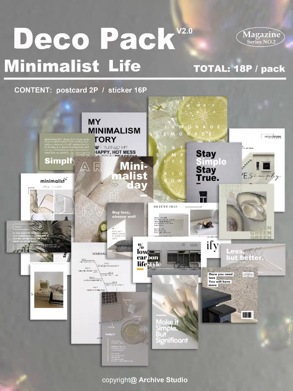 Archive Studio - Minimalist Life | 18pcs Deco Pack | Ephemera Paper | Sticker