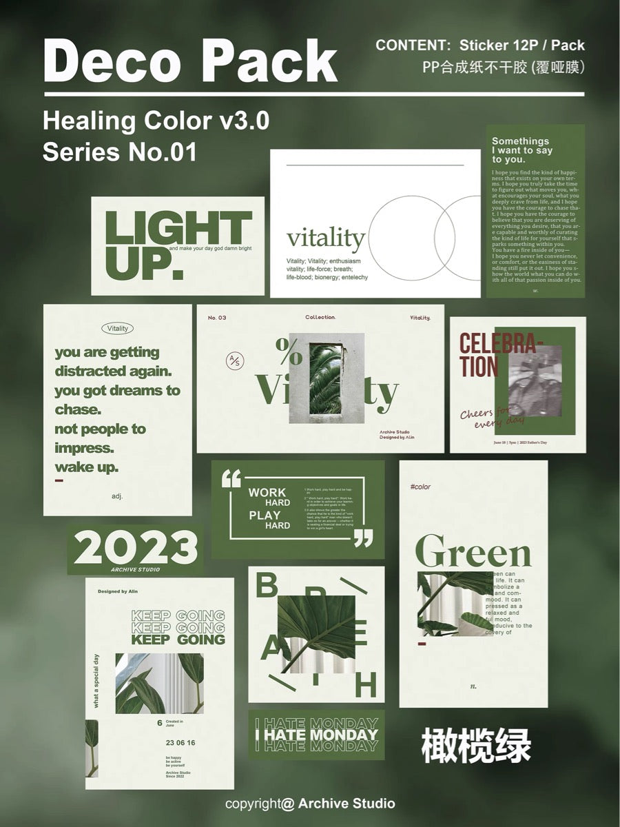 Archive Studio - Vitality | 12pcs Deco Pack | Ephemera Paper | Sticker