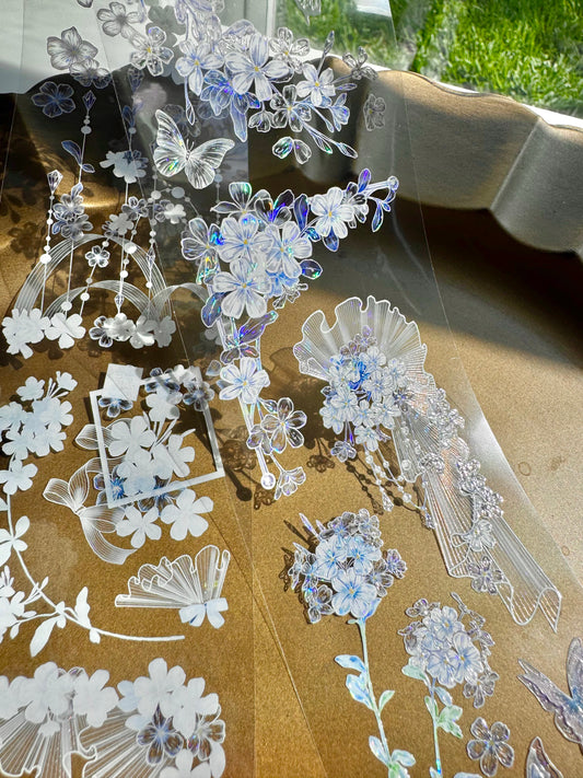 NEW! Time Grid - Crystal Bloom| 6.5cm Iridescent PET Tape | Release Paper