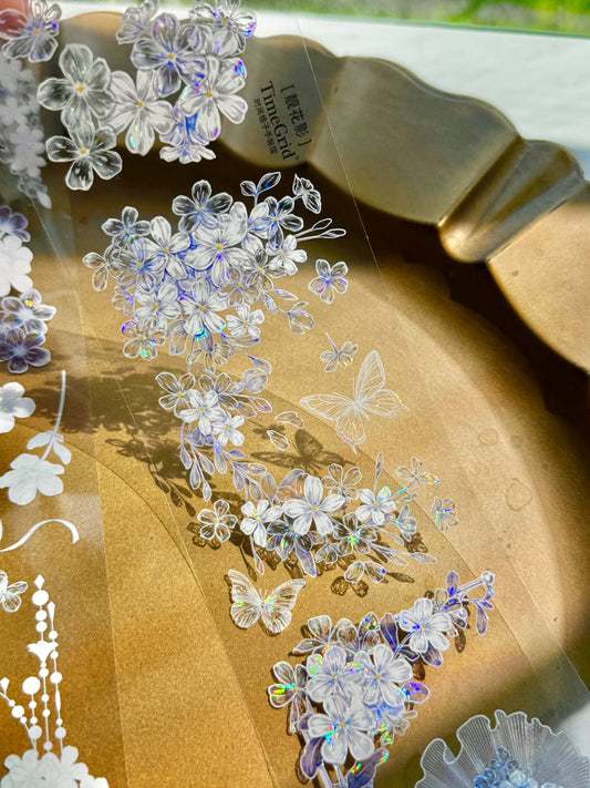 NEW! Time Grid - Crystal Bloom| 6.5cm Iridescent PET Tape | Release Paper