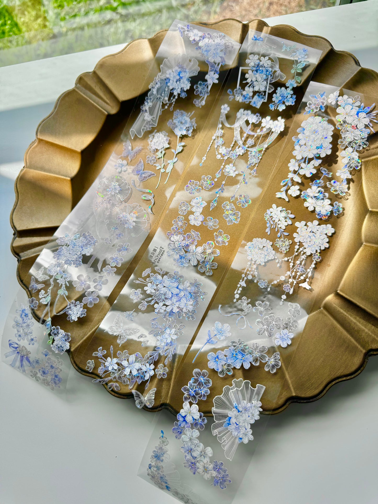 NEW! Time Grid - Crystal Bloom| 6.5cm Iridescent PET Tape | Release Paper