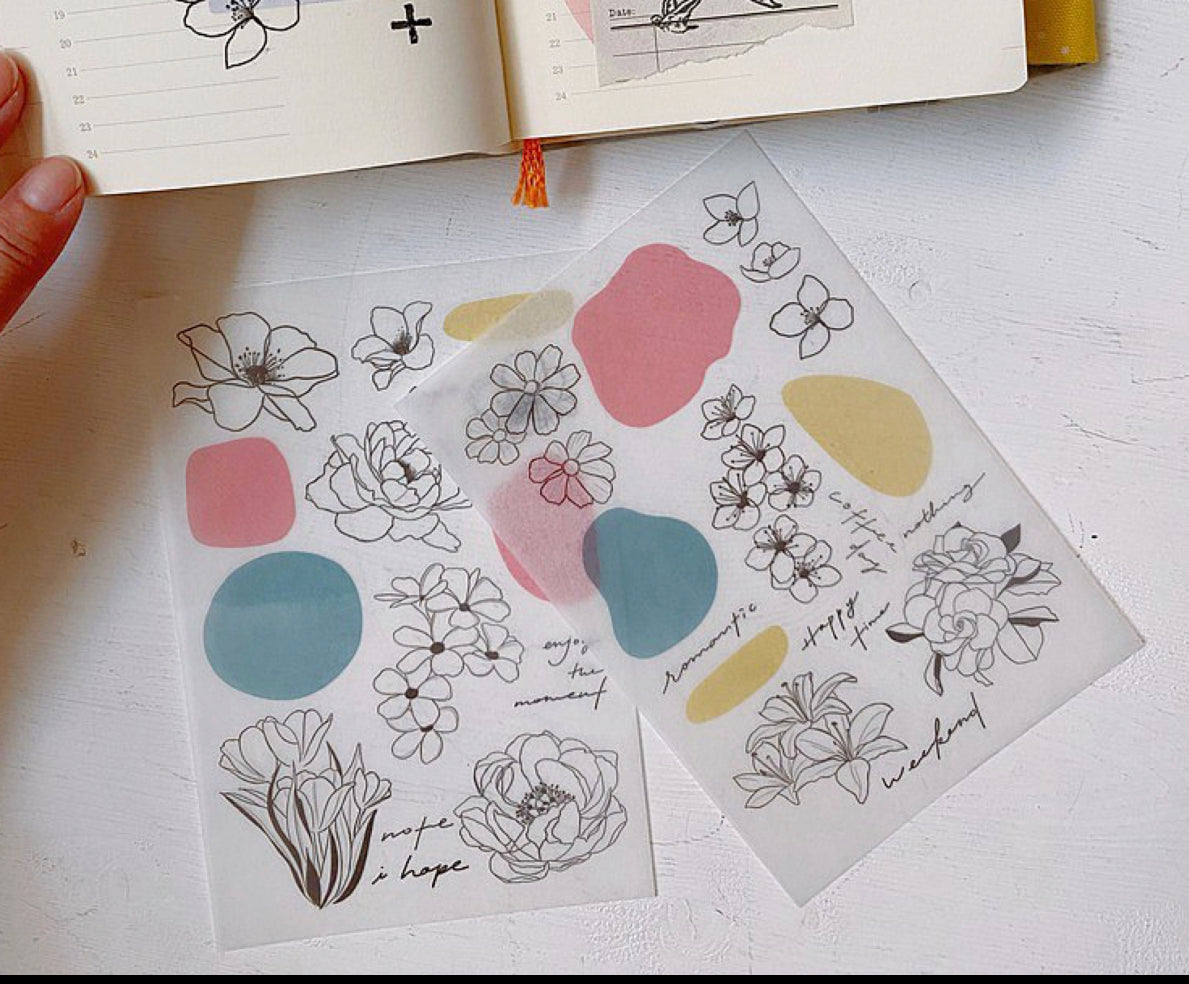 NEW! Hairmo -Flower Language | 2 Sheets | Rub On Sticker