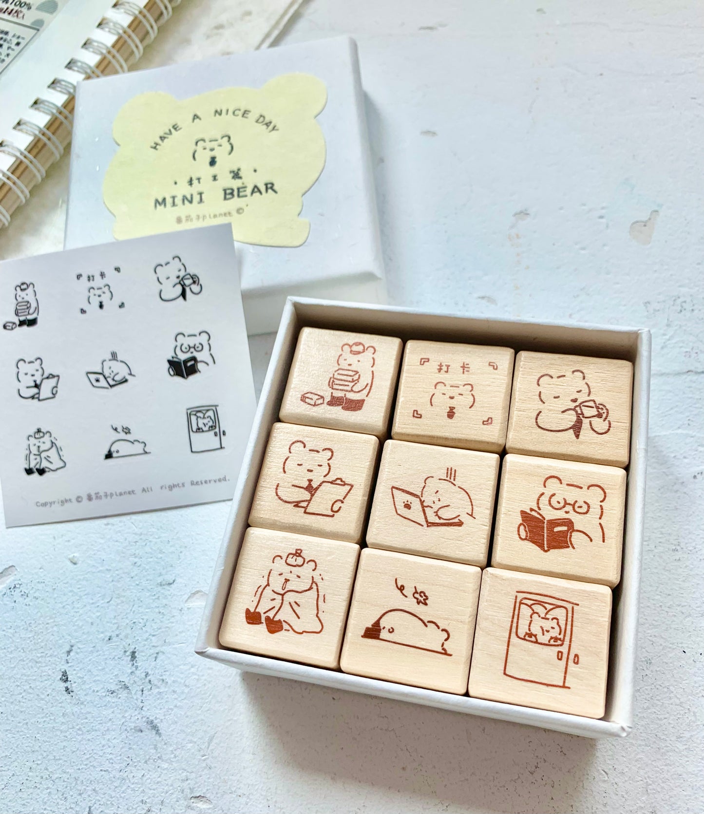 Planet - Mini Bear < Working Day > | 9pcs Rubber Stamp Set