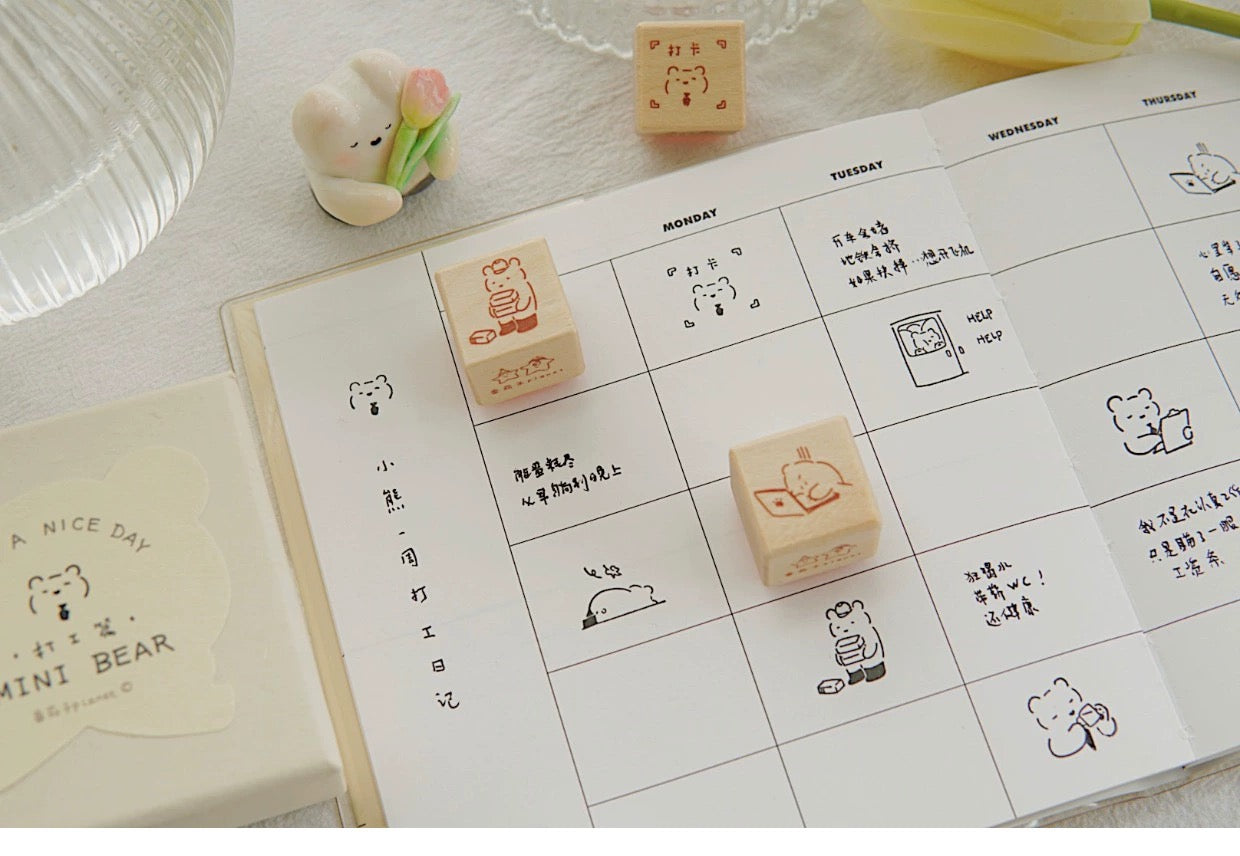 Planet - Mini Bear < Working Day > | 9pcs Rubber Stamp Set