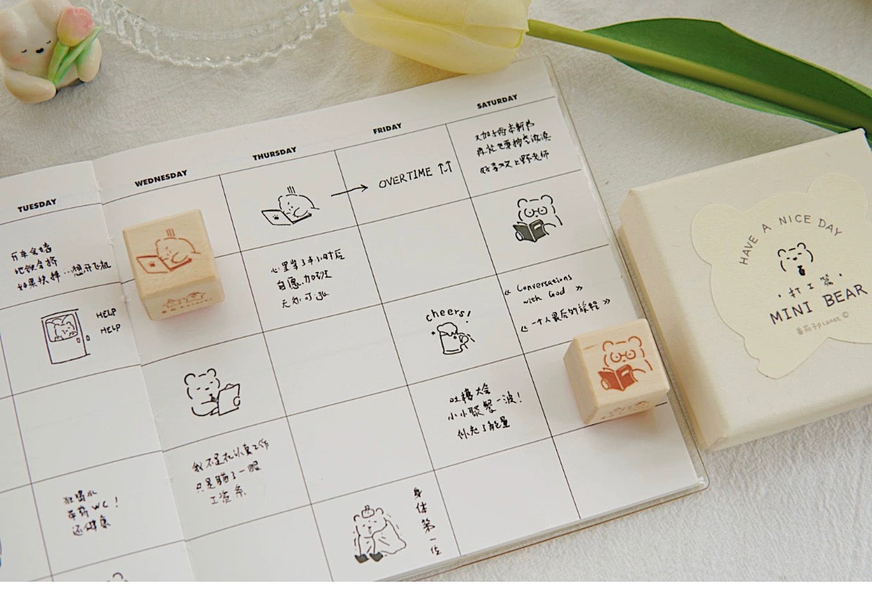 Planet - Mini Bear < Working Day > | 9pcs Rubber Stamp Set