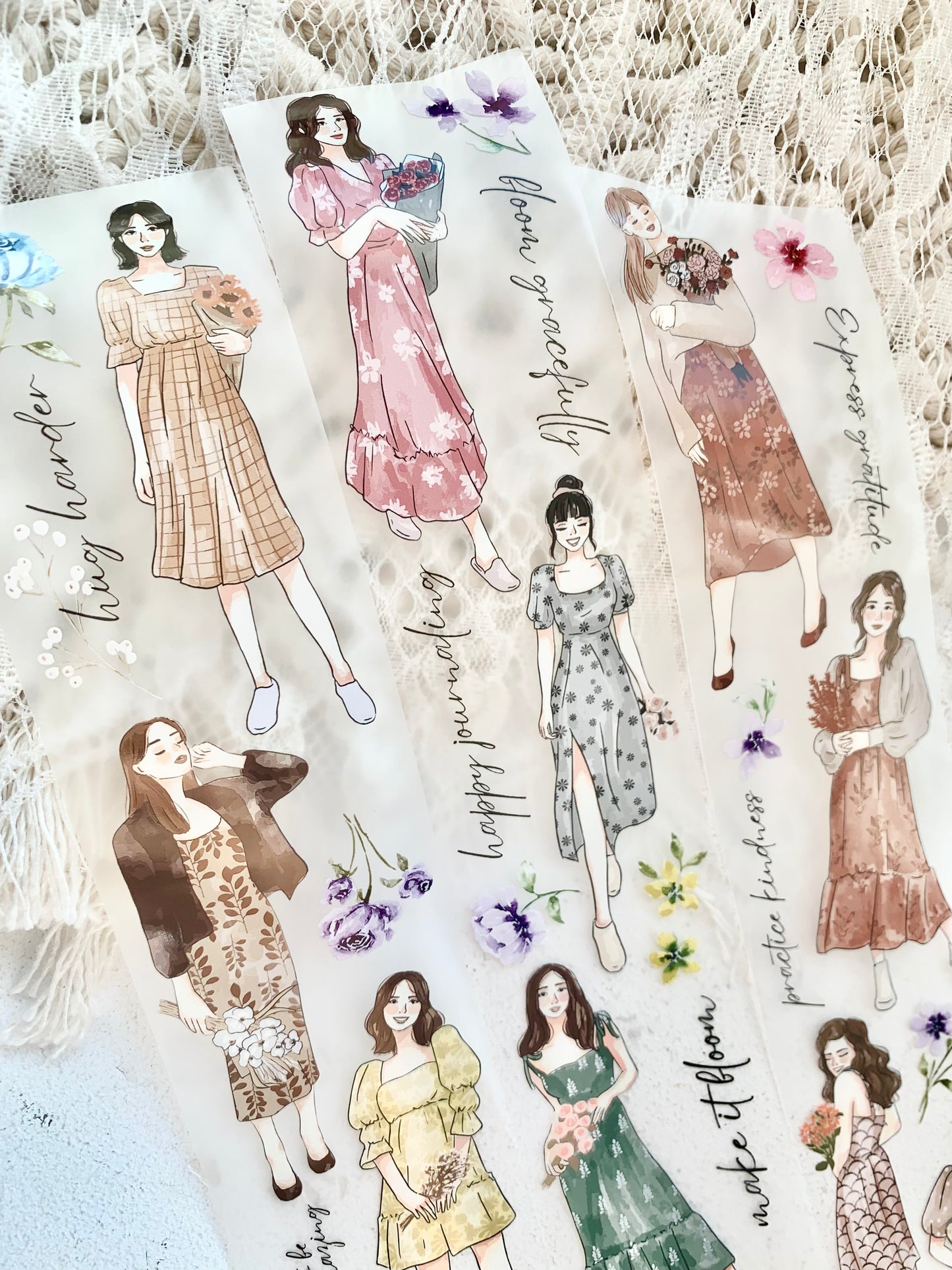 Katkreates Illustration - Bloom Girls | 5cm PET Tape | Release Paper