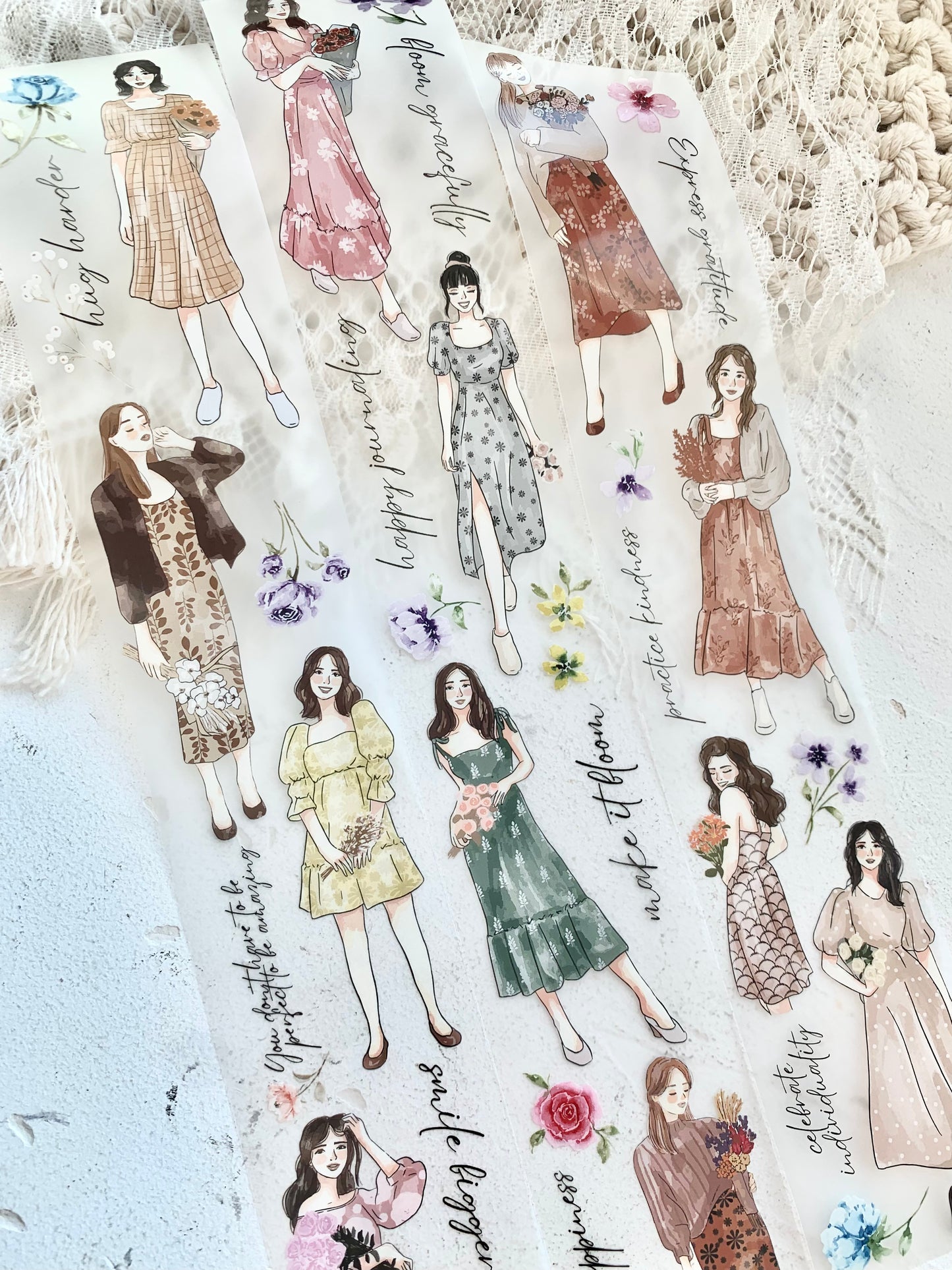 Katkreates Illustration - Bloom Girls | 5cm PET Tape | Release Paper