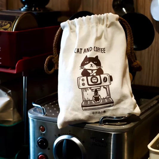 NEW! Cube Fish - Cat and Coffee | Fabric Bag | TN Passport Storage Bag | A7\ M5 Notebook | Planner | Journaling Accessories