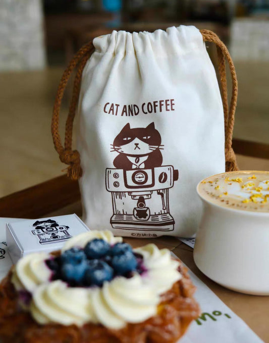 NEW! Cube Fish - Cat and Coffee | Fabric Bag | TN Passport Storage Bag | A7\ M5 Notebook | Planner | Journaling Accessories