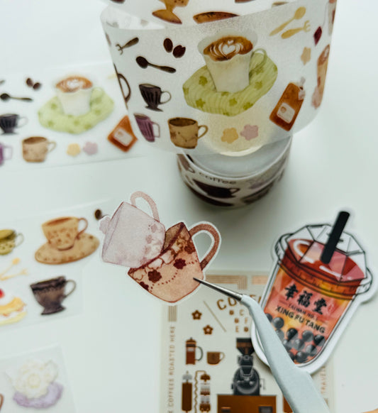 NEW! MWJ - Coffee| Kiss-cut | 4.5cm Glitter PET Tape | Release Paper | 5M