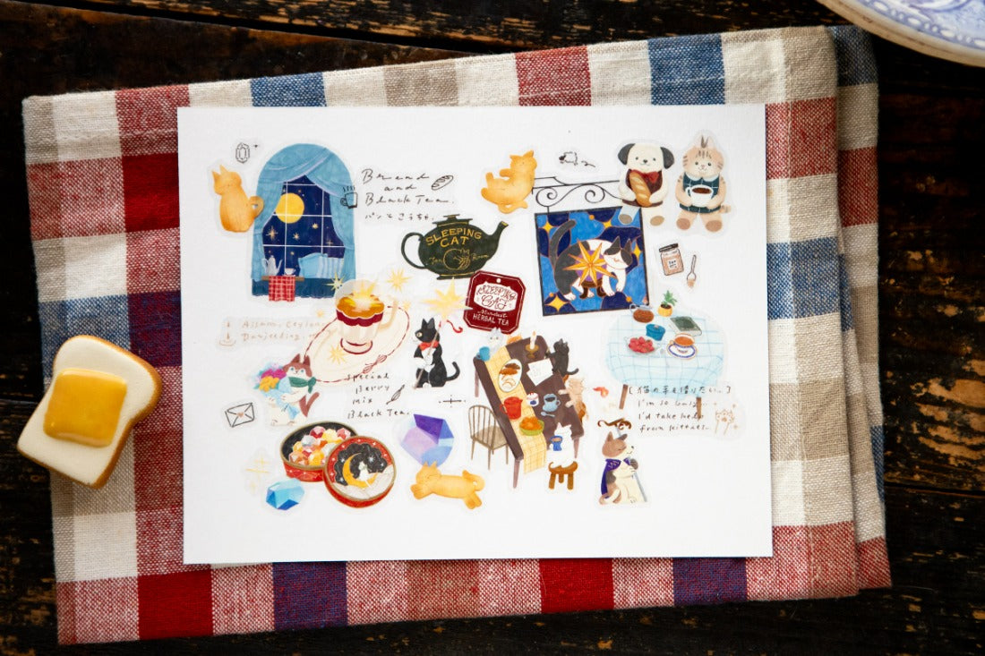 NEW! OURS - Tea Room "Sleeping Cat " | Kiss-cut | 4.5cm PET Tape | Release Paper | 5M