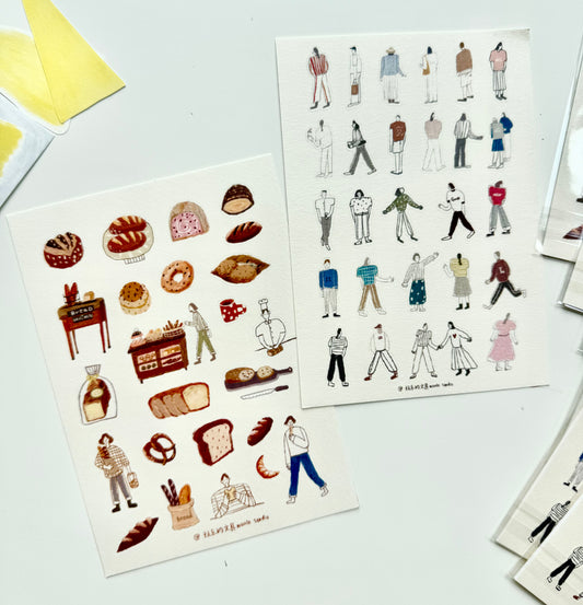 NEW! Wanle Studio - Bread & People | Kiss-cut | 2 Sheets Stickers