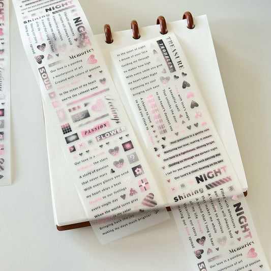 NEW! Paper Moss -  Text-pink | 6cm Kiss-cut Glitter PET Tape |  Release Paper | 5.25M