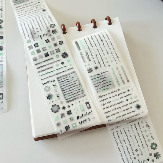 NEW! Paper Moss -  Text-green | 6cm Kiss-cut Glitter PET Tape |  Release Paper | 5.25M