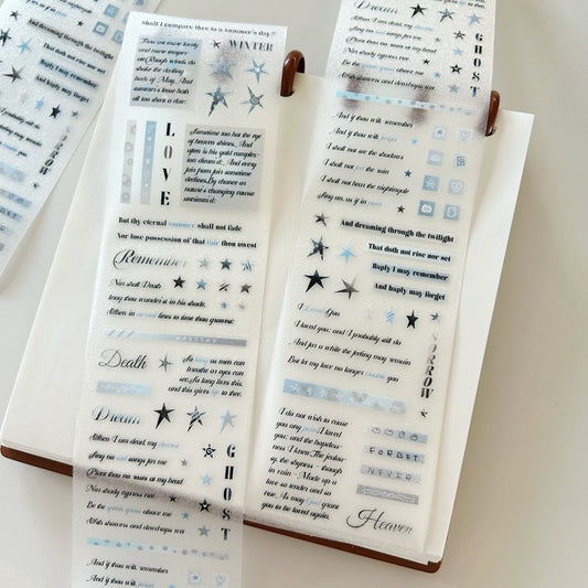 NEW! Paper Moss - Text-blue | 6cm Kiss-cut Glitter PET Tape |  Release Paper | 5.25M