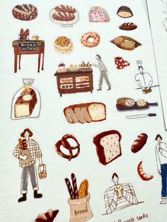NEW! Wanle Studio - Bread & People | Kiss-cut | 2 Sheets Stickers