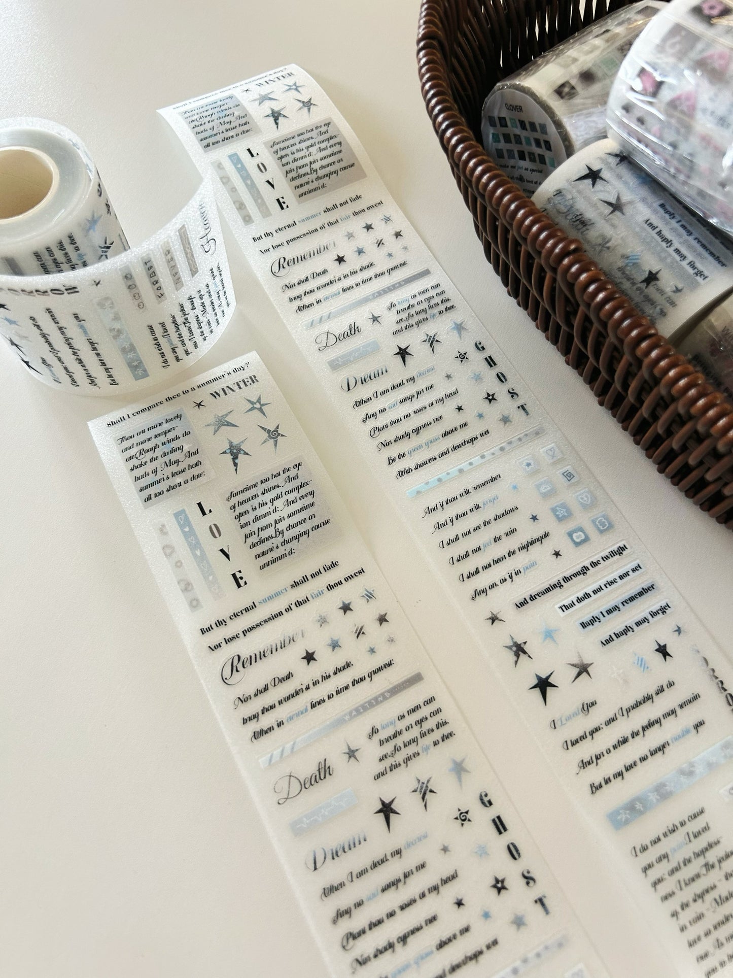 NEW! Paper Moss - Text-blue | 6cm Kiss-cut Glitter PET Tape | Release Paper | 5.25M