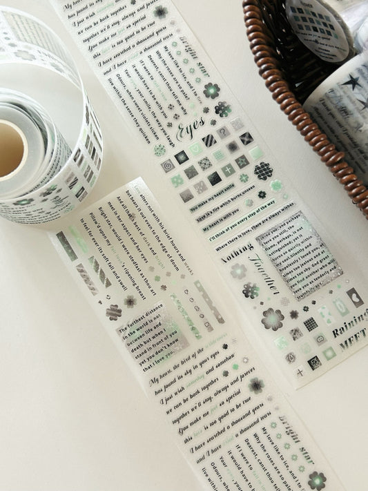 NEW! Paper Moss -  Text-green | 6cm Kiss-cut Glitter PET Tape |  Release Paper | 5.25M