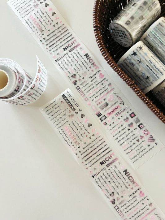 NEW! Paper Moss -  Text-pink | 6cm Kiss-cut Glitter PET Tape |  Release Paper | 5.25M