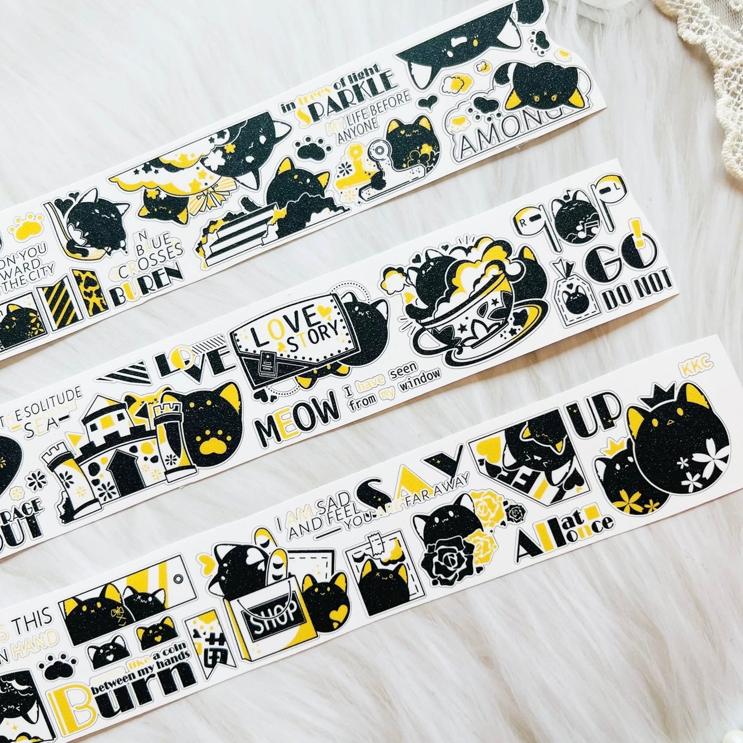 Say Studio - KKCAT | 4cm Kiss-cut | Glitter Synthetic Paper Tape | Release Paper | 5.32M
