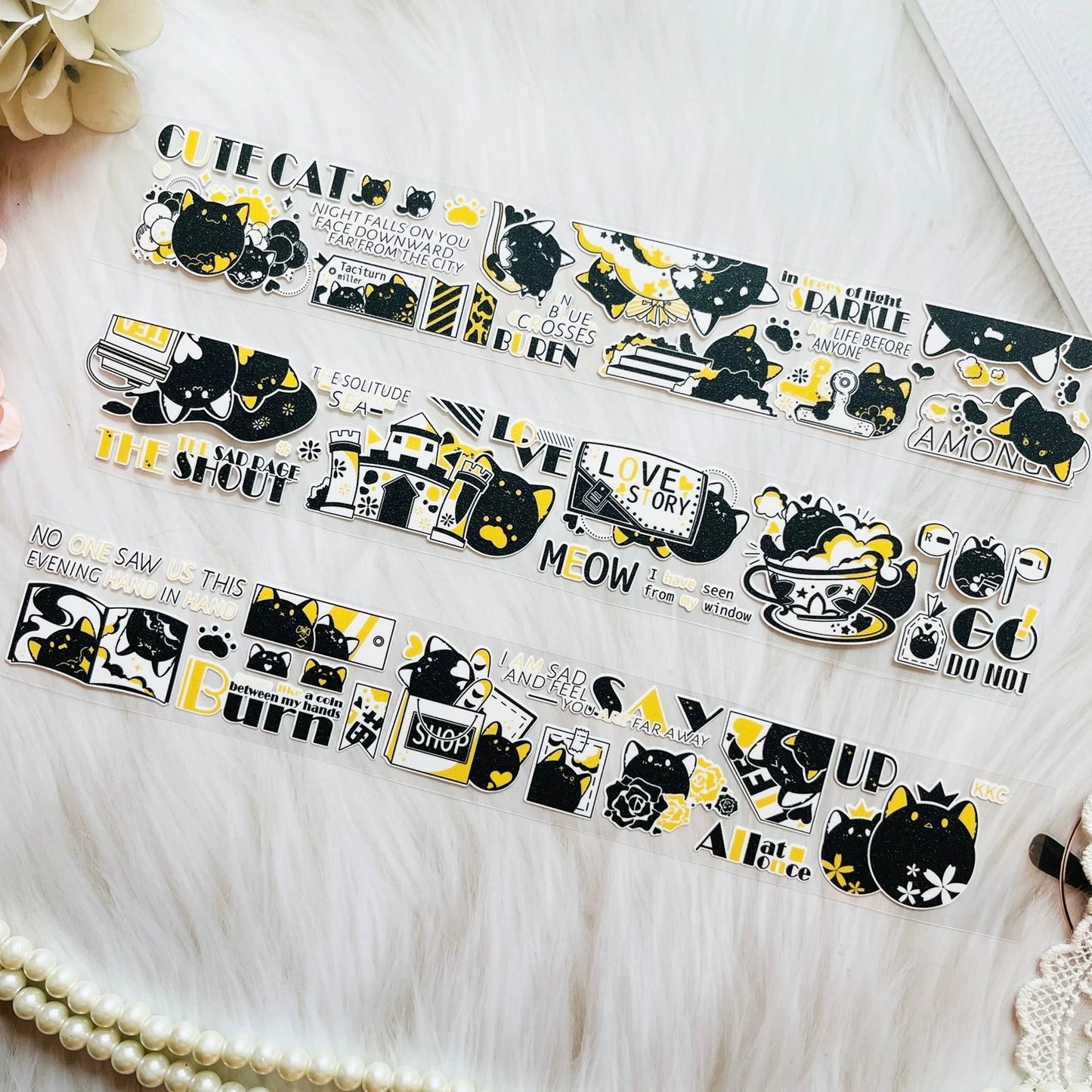 Say Studio - KKCAT | 4cm Kiss-cut | Glitter Synthetic Paper Tape | Release Paper | 5.32M