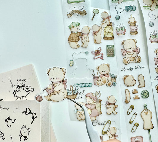NEW! Miao Fu Studio - Vintage Sewing Bear | Kiss-cut | 4.5cm Tape | Release Paper | 5M